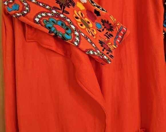 Orange Floral Open Front Cardigan - Picture 5 of 13